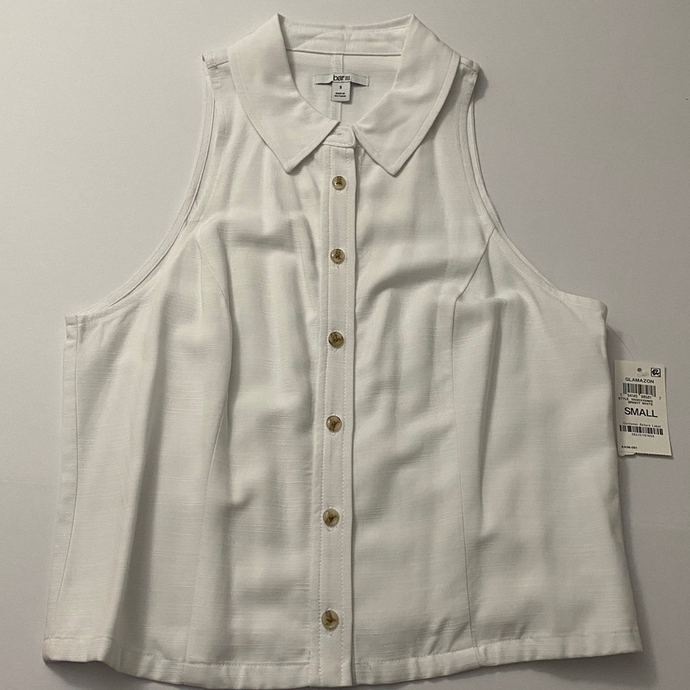 Bar III Sleeveless Button-Front Collared Top